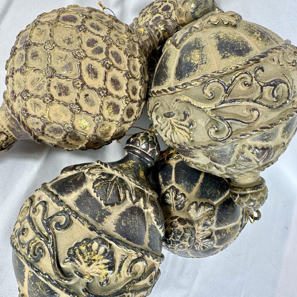 Large Vintage Style Decor Ornaments Distressed Baroque, Set of 5